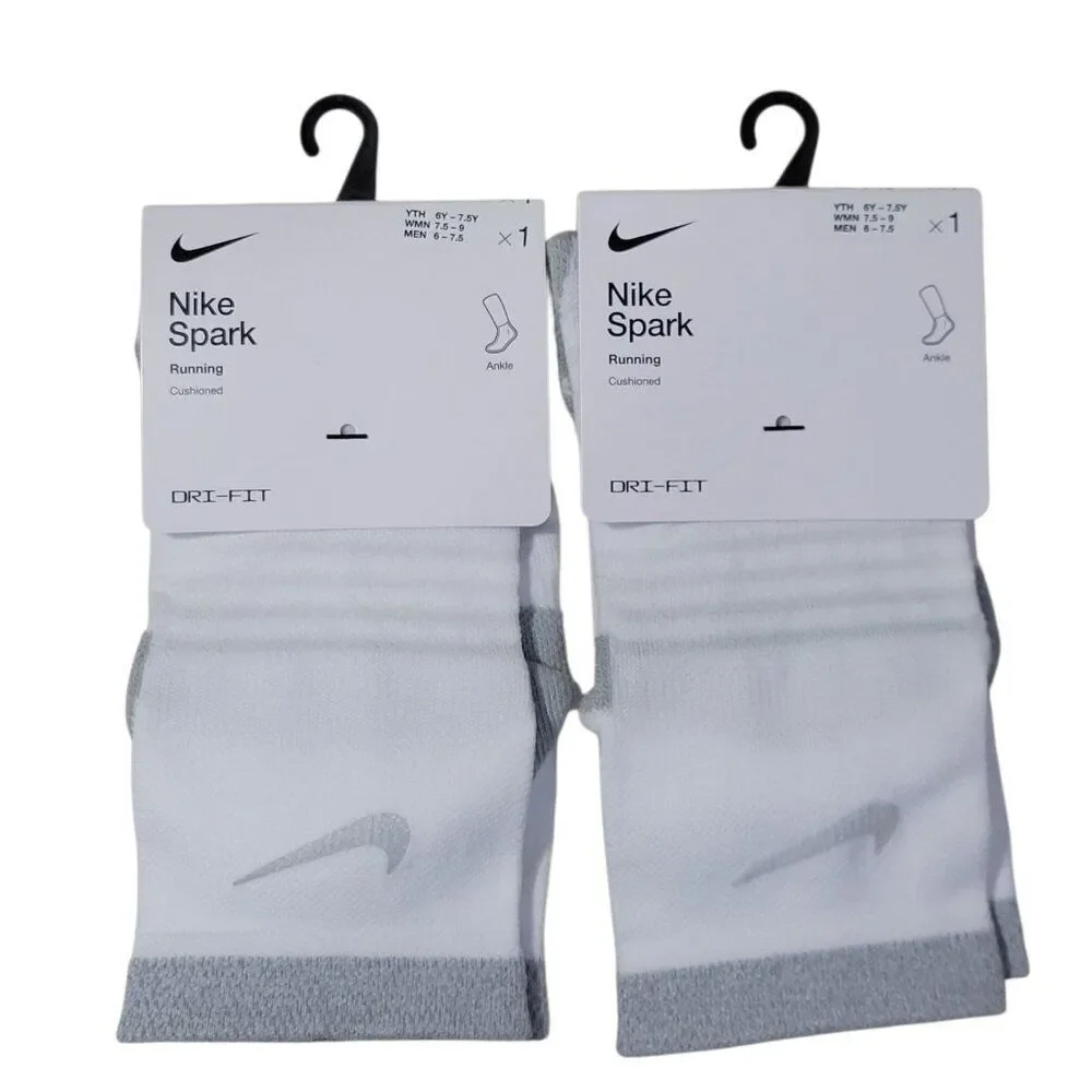 Nike Spark Cushioned Running Ankle Socks Women 7.5-9 Men 6-7.5 Yth 6Y-7.5Y 2Pair